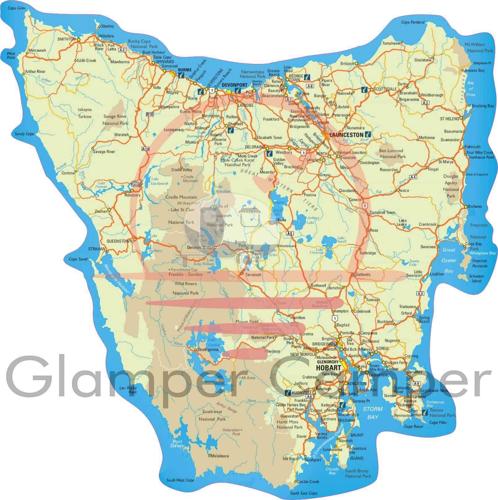 Hi-Res Contoured Tasmanian Map