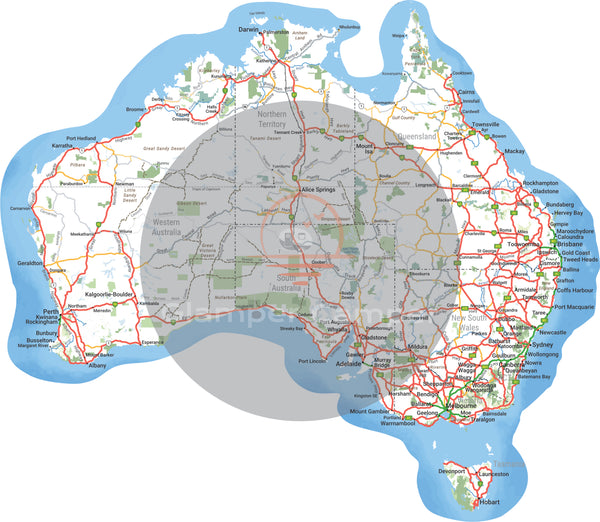 Hi-Res Australian Map - 40cm wide x 35cm high - Style 2