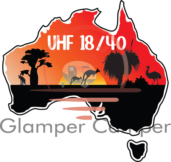 Australiana Map with Kangaroos, Dingo & Emu - Blue, Orange & White